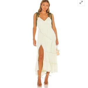 Cinq a Sept Light Pale Green Claire Ladder Trim Flowy 100% Silk Dress